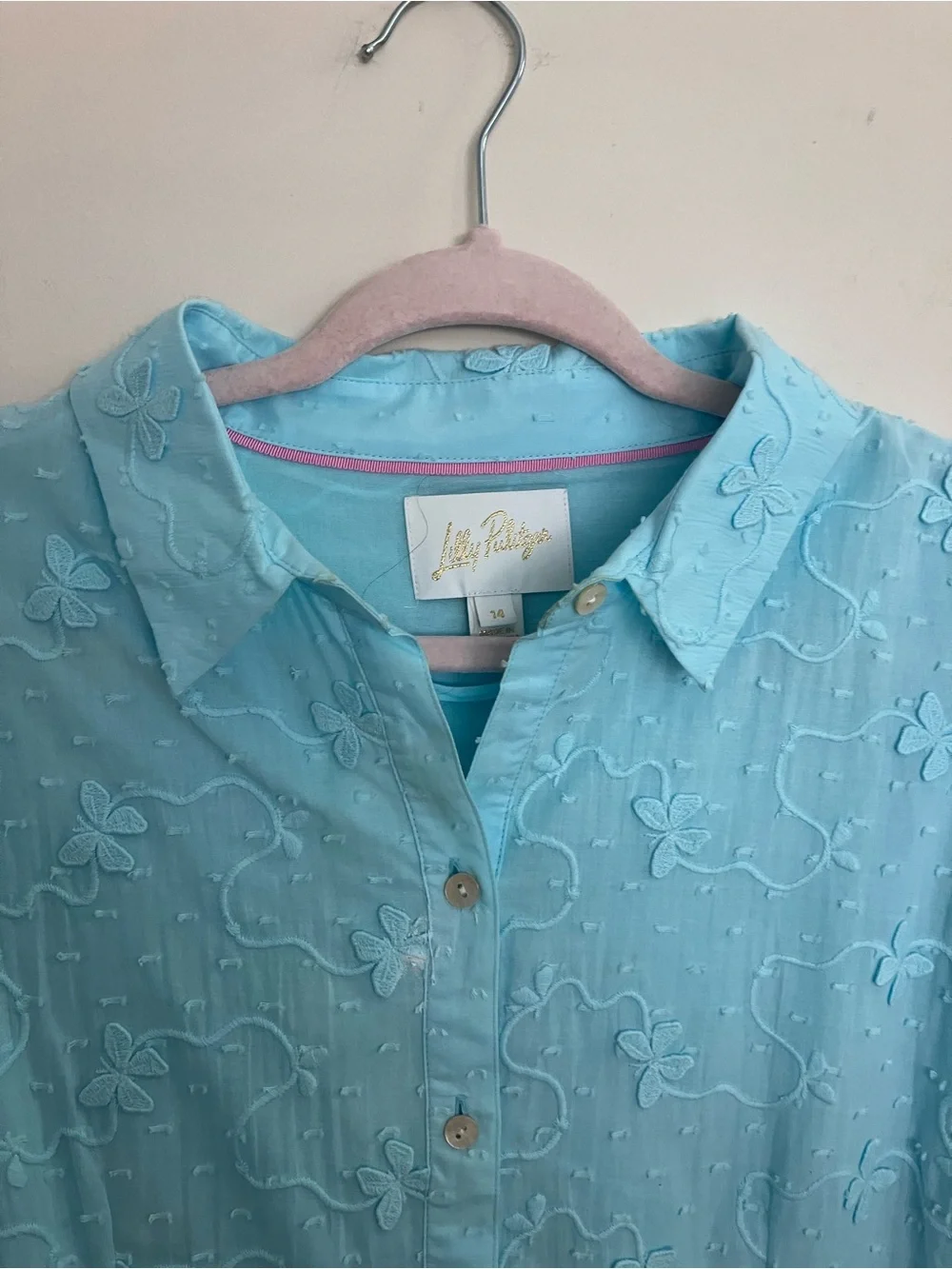 Lilly Pulitzer Light Blue Embroidered Button-Front Midi Dress